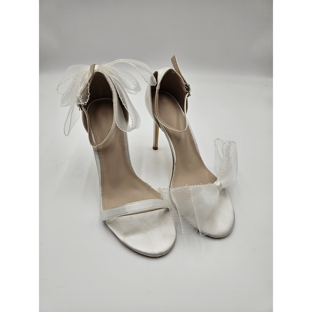 White  Bride Wedding‎ Shoes With bow Size 9.5